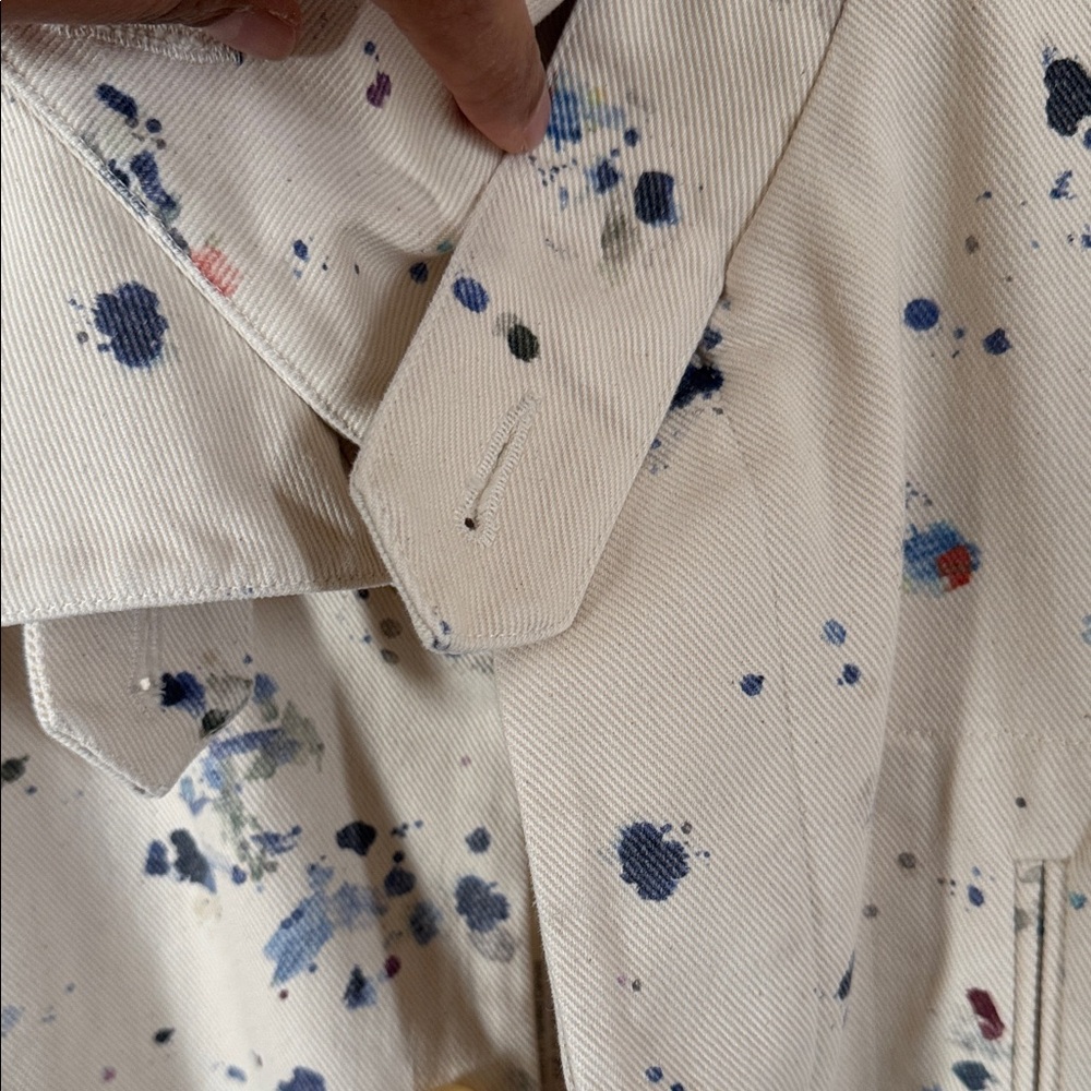 Caron Callahan Cream and Navy Patterned Trench Coat - Picture 7 of 8